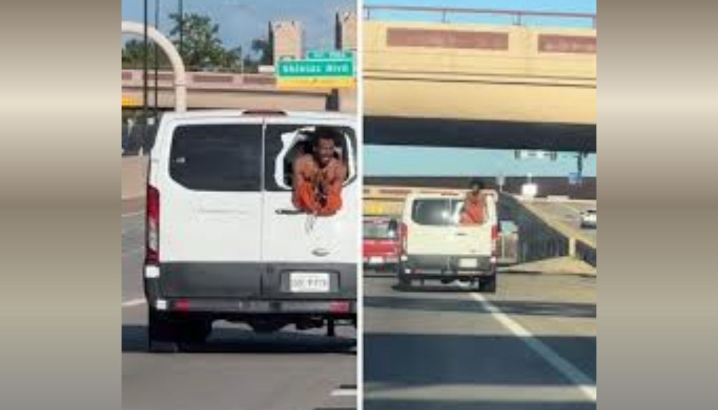 Viral TikTok Video Shows Oklahoma Inmate Hanging Out of Transport Van on I-40